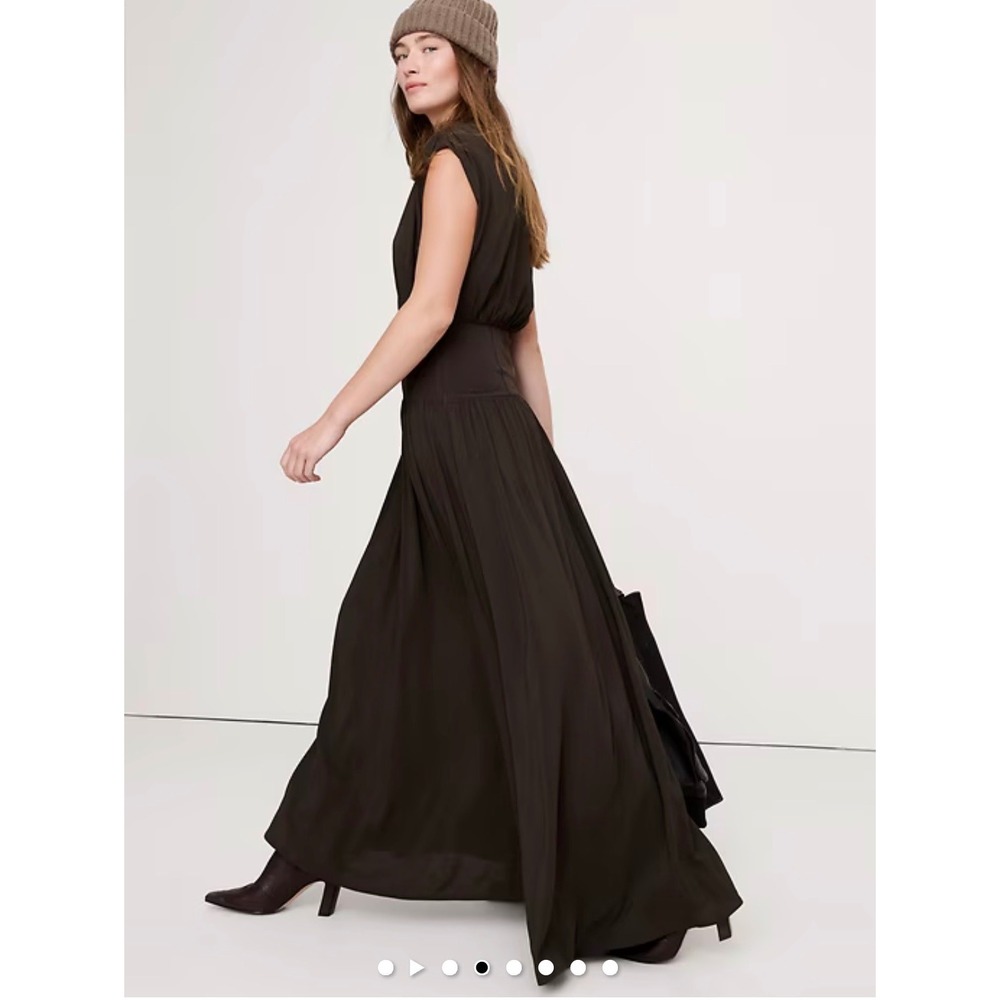 Banana Republic Stretch-Crepe Drop-Waist Maxi Dress Double Chocolate S $260 - Picture 3 of 16